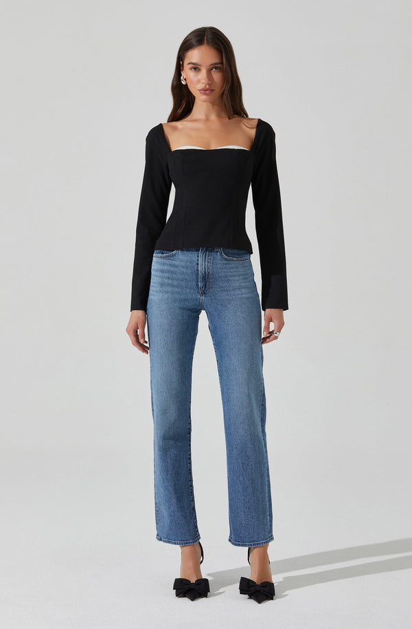 Astr The Label Whitley Peekaboo Contrast Top