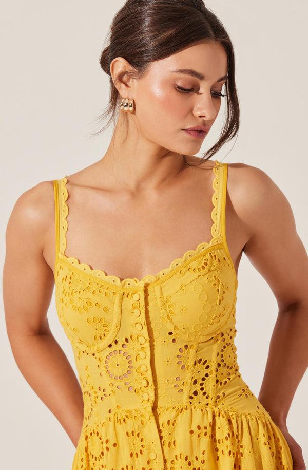 Astr The Label Yamila Eyelet Corset Midi Dress