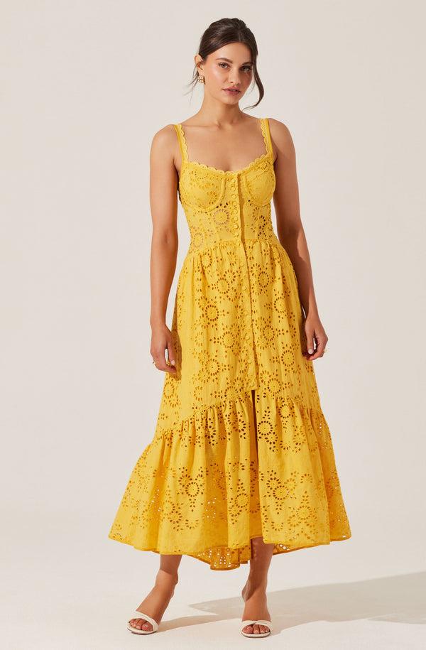 Astr The Label Yamila Eyelet Corset Midi Dress