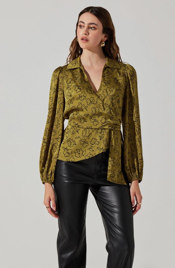 astr the label Asymmetrical Collared Floral Wrap Top