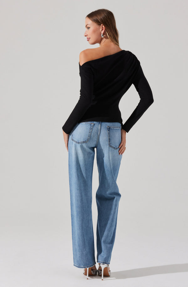 Astr The Label Asymmetrical Off Shoulder Tie Knit Top