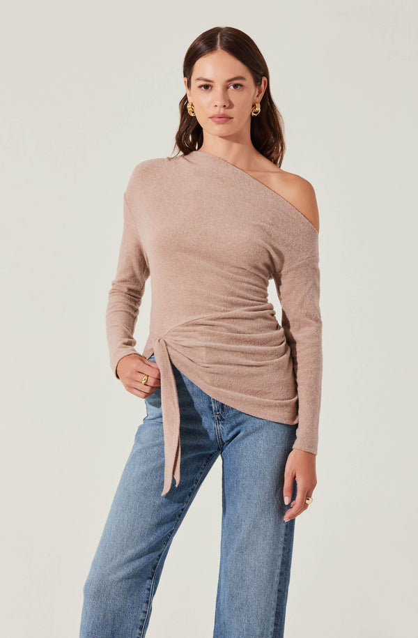astr the label Asymmetrical Off Shoulder Tie Knit Top
