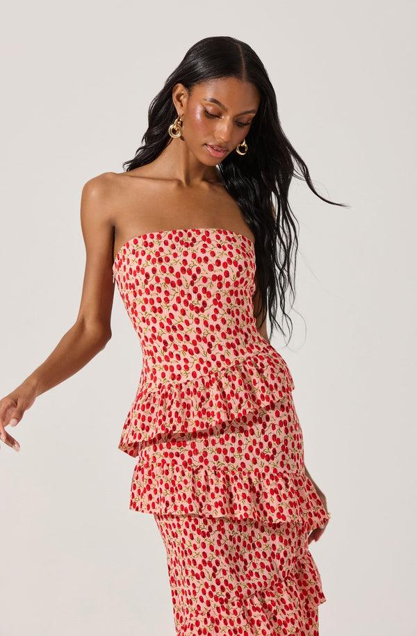 Astr The Label Asymmetrical Tiered Ruffle Midi Dress