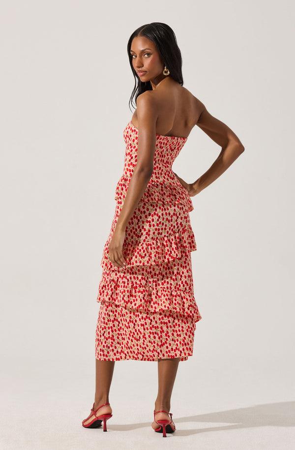 Astr The Label Asymmetrical Tiered Ruffle Midi Dress