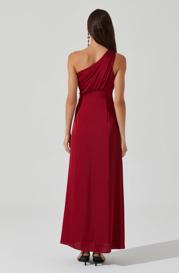 Astr The Label Atoila One Shoulder Satin Maxi Dress