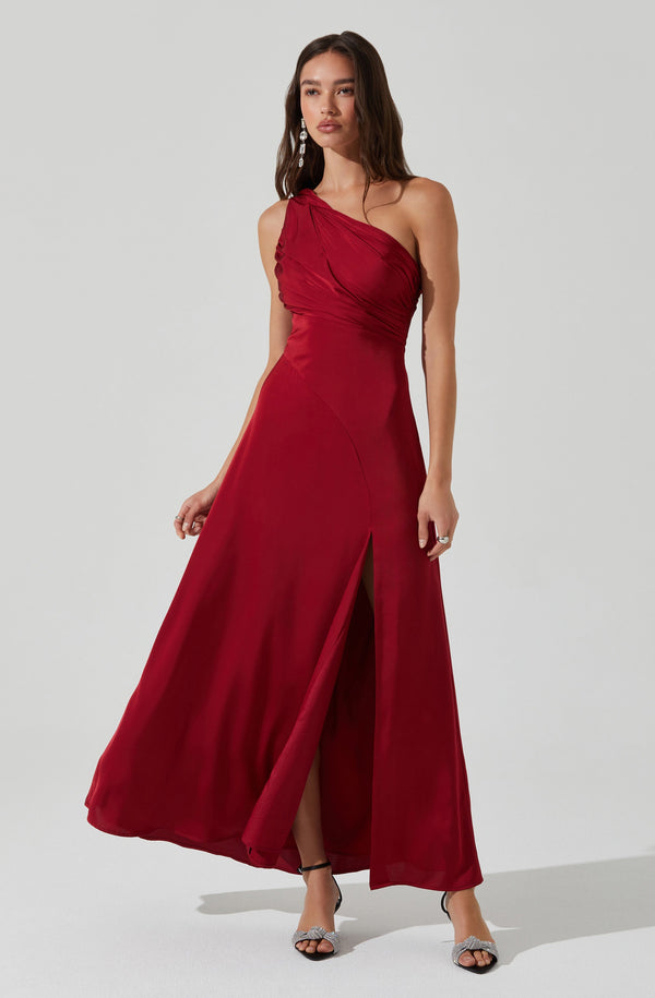 Astr The Label Atoila One Shoulder Satin Maxi Dress