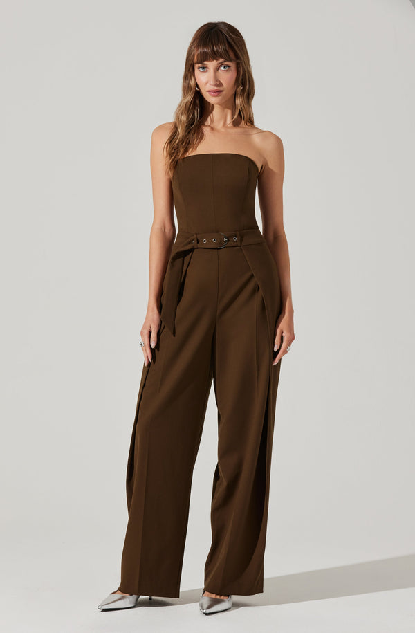 Astr The Label Bryony Tailored Pleat Belted Jumpsuit