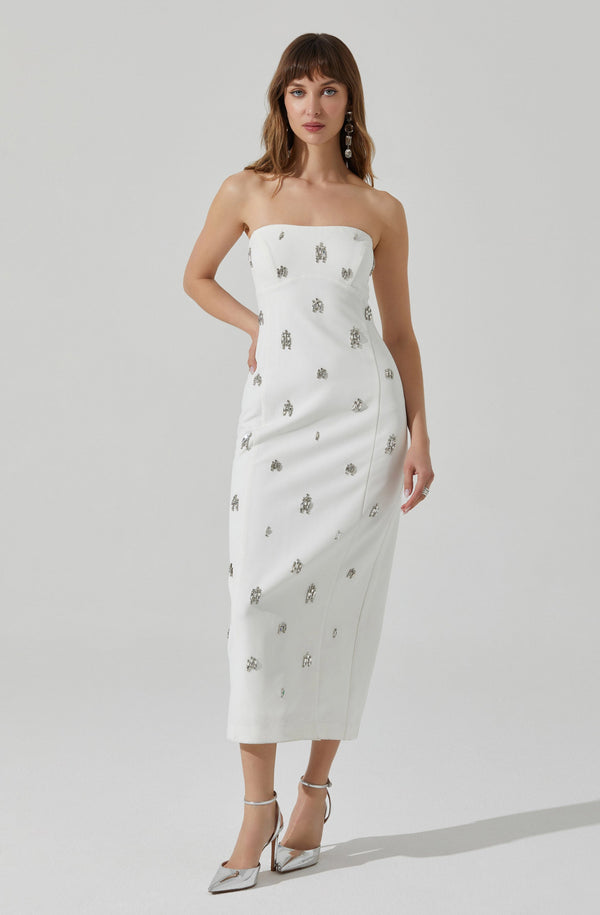astr the label Camryn Embellished Strapless Midi Dress