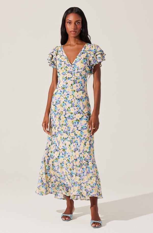 Astr The Label Celestine Floral Flutter Sleeve Midi Dress