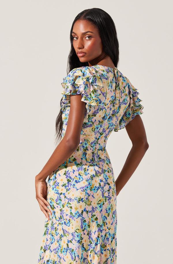 Astr The Label Celestine Floral Flutter Sleeve Midi Dress