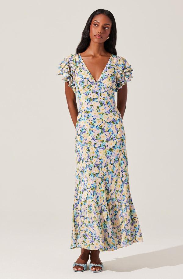 astr the label Celestine Floral Flutter Sleeve Midi Dress