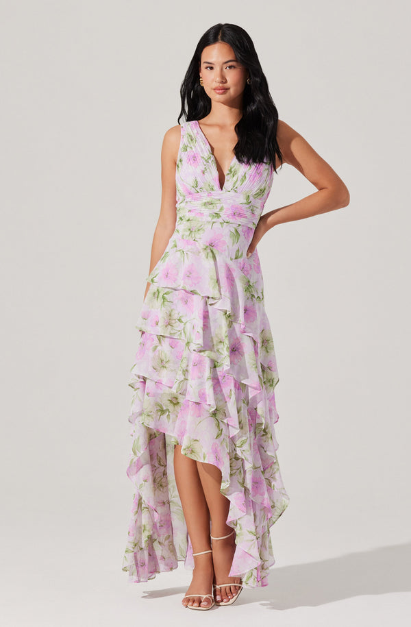 Astr The Label Cytherea Asymmetric Ruffle Midi Dress