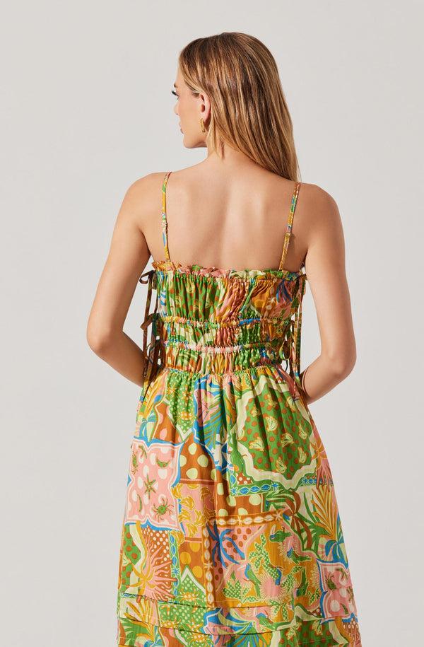 Astr The Label Elisabeth Printed Shirred Midi Dress