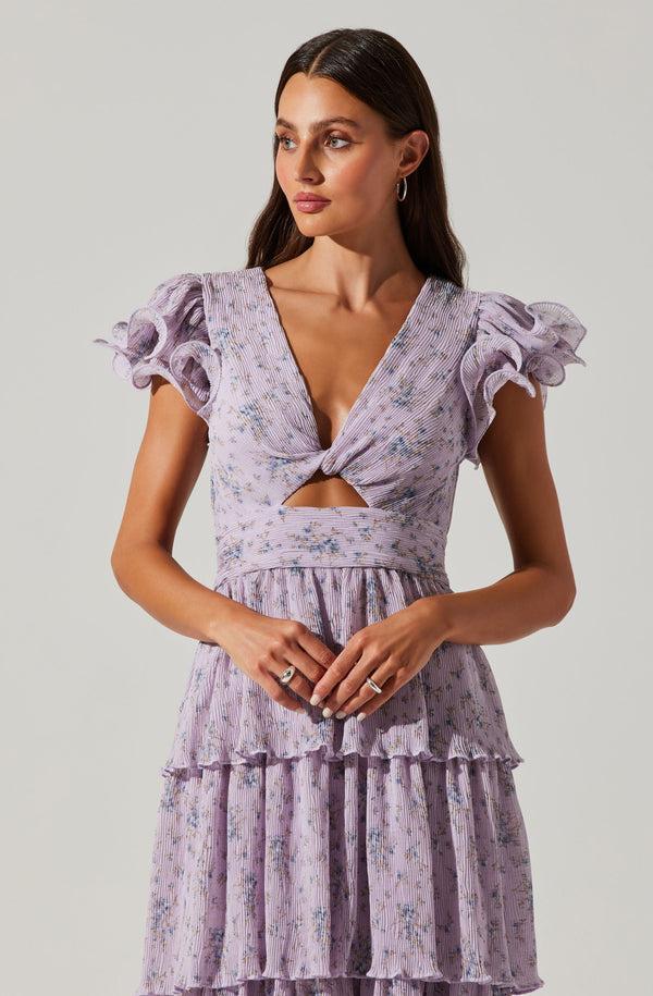 Astr The Label Emporia Floral Pleated Tiered Midi Dress