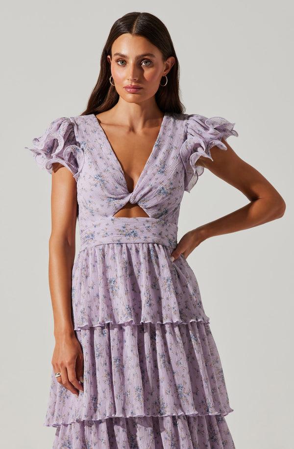 Astr The Label Emporia Floral Pleated Tiered Midi Dress