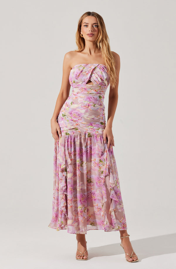 Astr The Label Estefany Strapless Pleated Maxi Dress