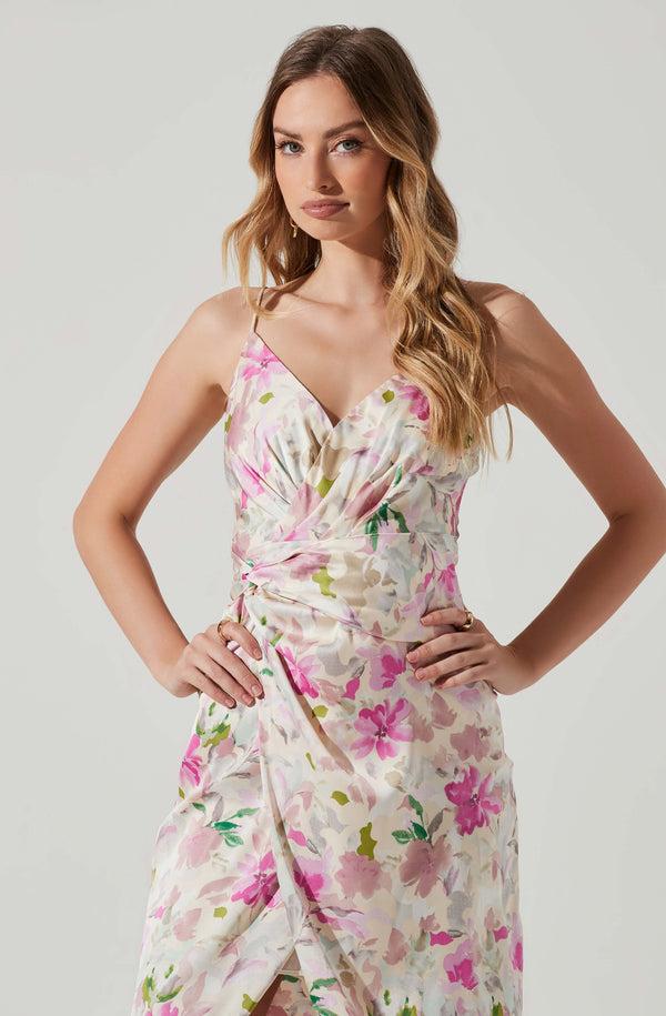 Astr The Label Giselle Floral Twist Front Midi Dress