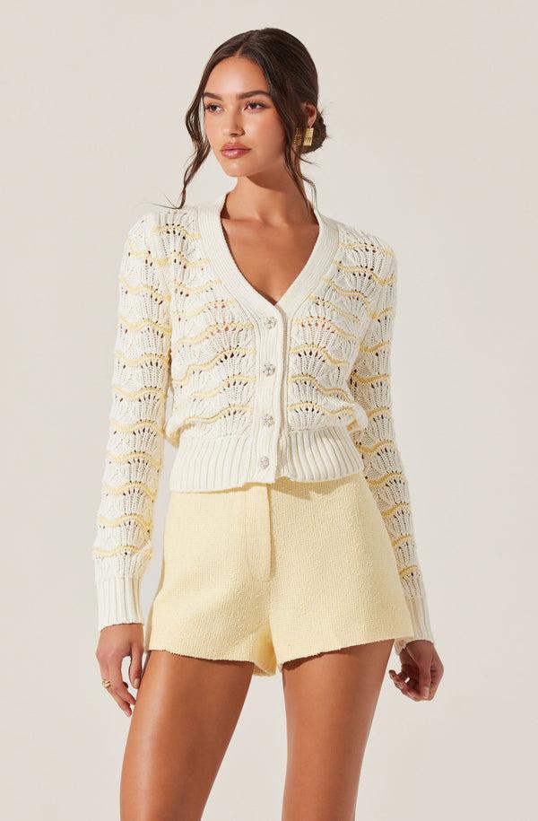 Astr The Label Janira Wavy Stripe Pointelle Cardigan