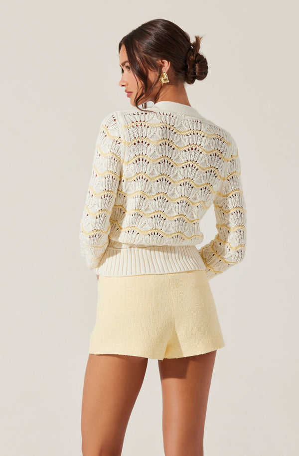 Astr The Label Janira Wavy Stripe Pointelle Cardigan