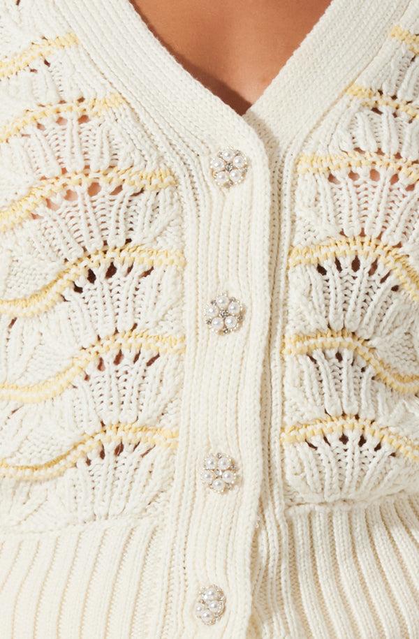 Astr The Label Janira Wavy Stripe Pointelle Cardigan