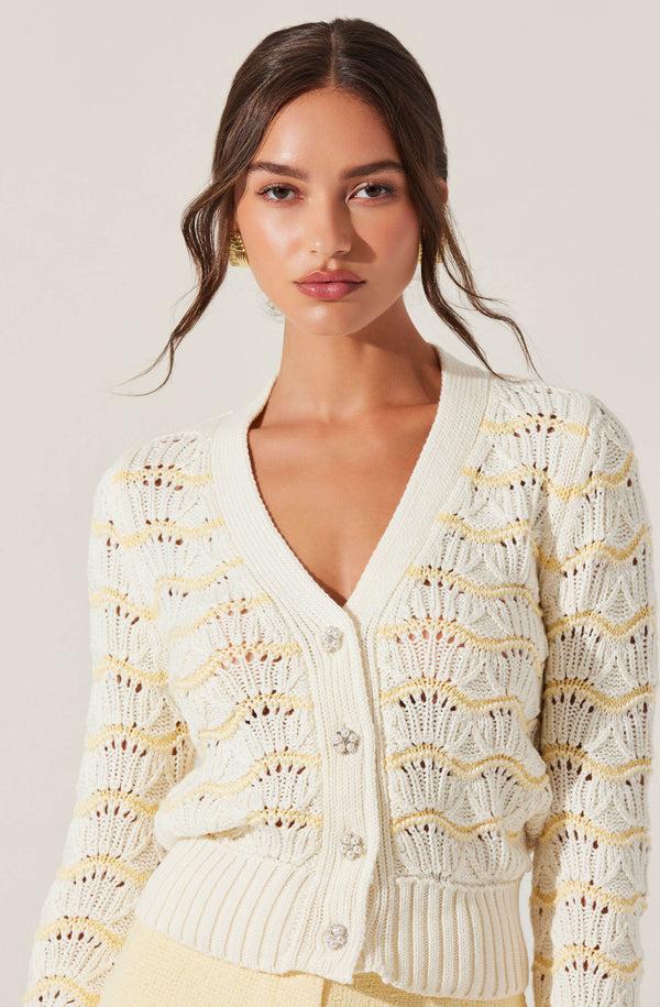 astr the label Janira Wavy Stripe Pointelle Cardigan