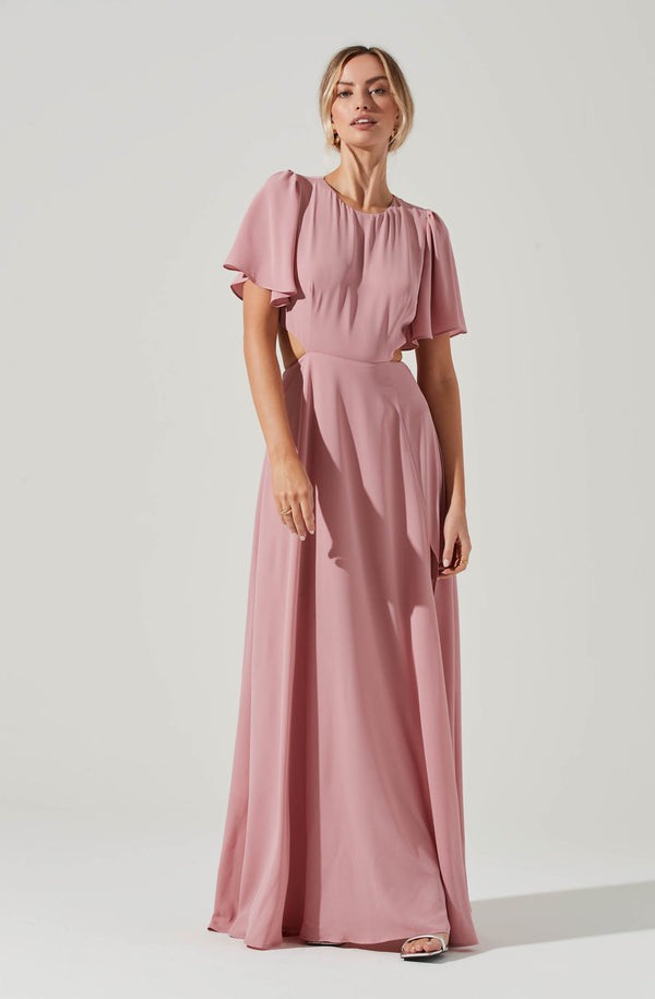 Astr The Label Katrina Flutter Sleeve Back Cutout Maxi Dress
