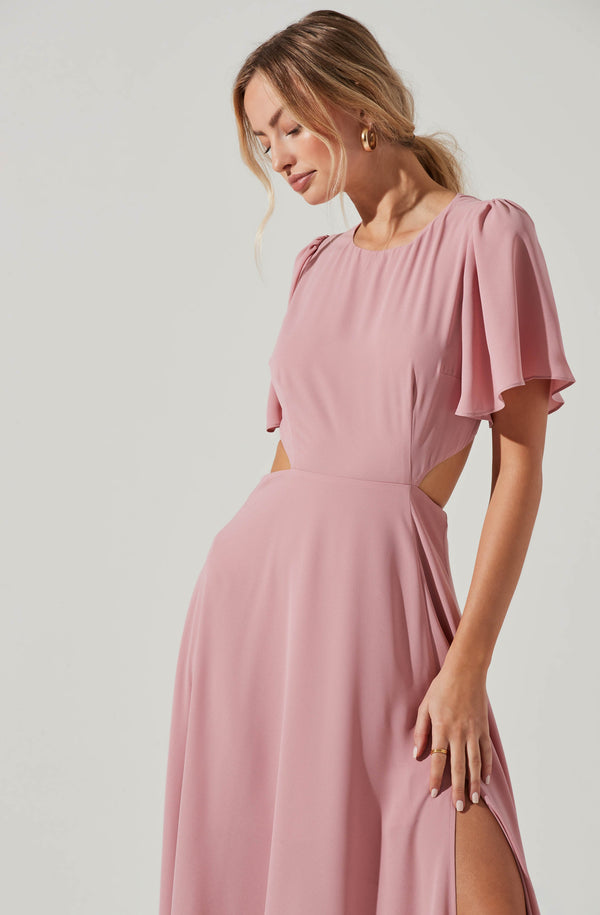 Astr The Label Katrina Flutter Sleeve Back Cutout Maxi Dress