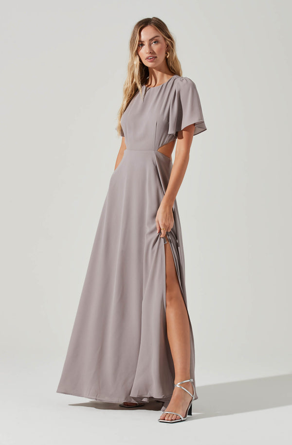 astr the label Katrina Flutter Sleeve Back Cutout Maxi Dress