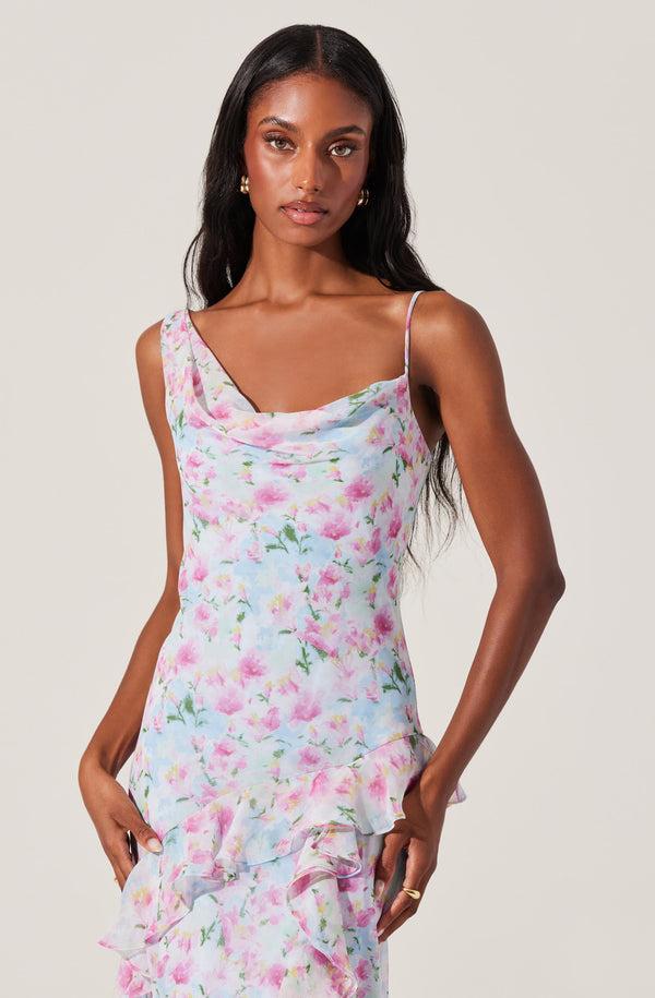 Astr The Label Levina Asymmetric Floral Ruffle Dress