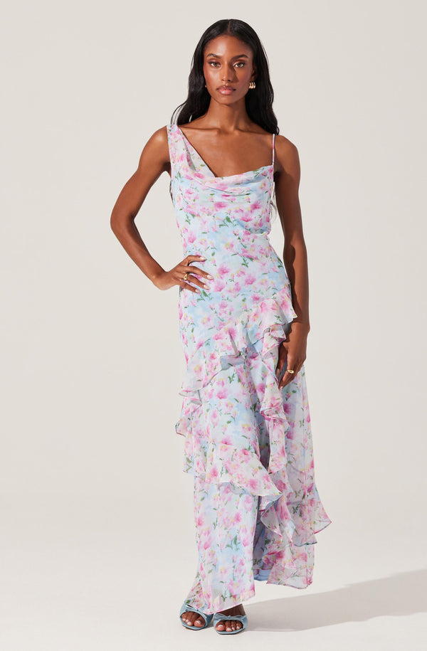 Astr The Label Levina Asymmetric Floral Ruffle Dress