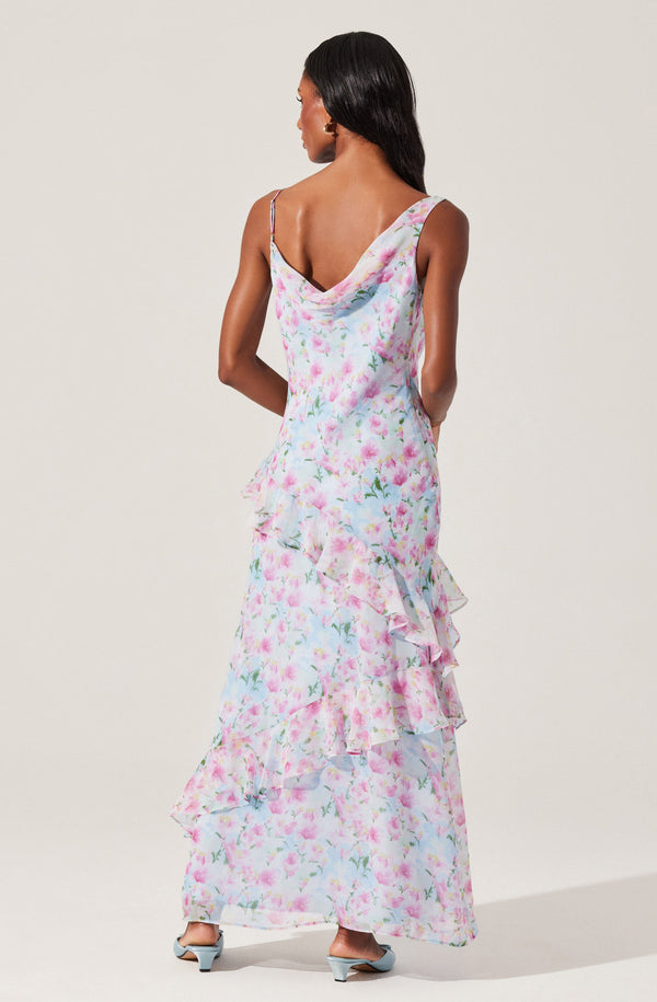 Astr The Label Levina Asymmetric Floral Ruffle Dress