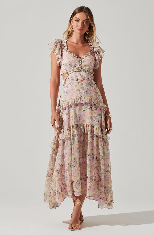 astr the label Mable Floral Tiered Ruffle Maxi Dress