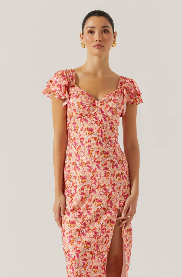 Astr The Label Maisy Floral Flutter Sleeve Midi Dress