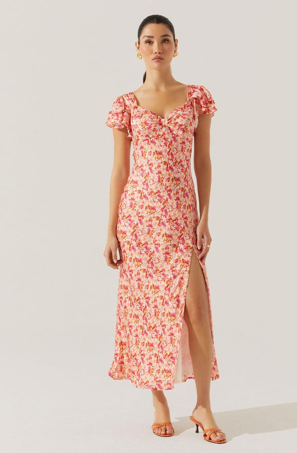 Astr The Label Maisy Floral Flutter Sleeve Midi Dress