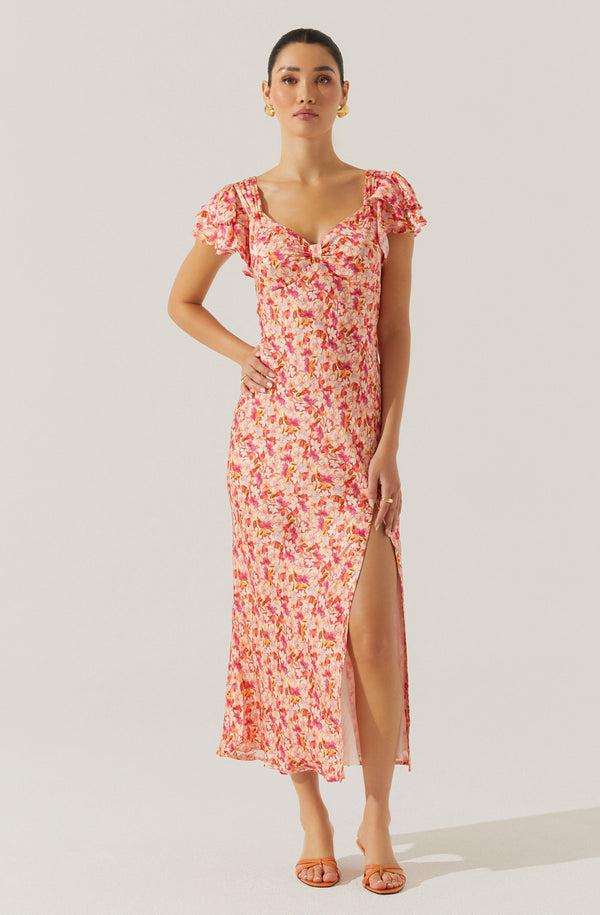 astr the label Maisy Floral Flutter Sleeve Midi Dress