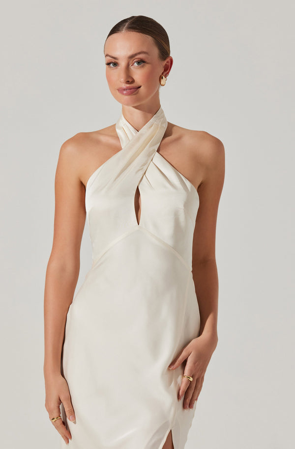 Astr The Label Marissa Satin Halter Neck Midi Dress