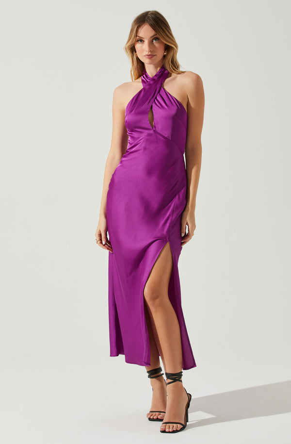 astr the label Marissa Satin Halter Neck Midi Dress