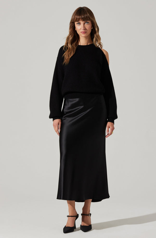 Astr The Label Millicent Ribbed Cold Shoulder Sweater