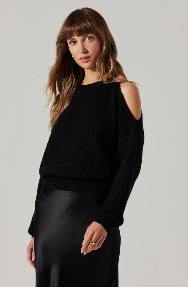 Astr The Label Millicent Ribbed Cold Shoulder Sweater