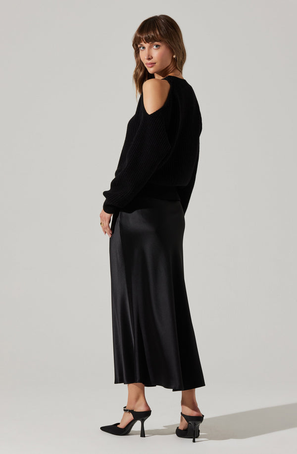 Astr The Label Millicent Ribbed Cold Shoulder Sweater