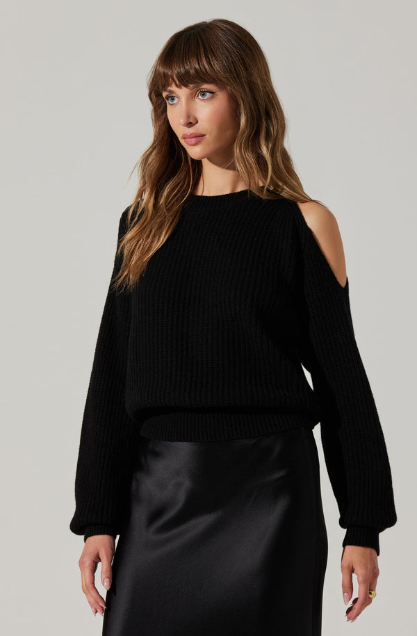 astr the label Millicent Ribbed Cold Shoulder Sweater