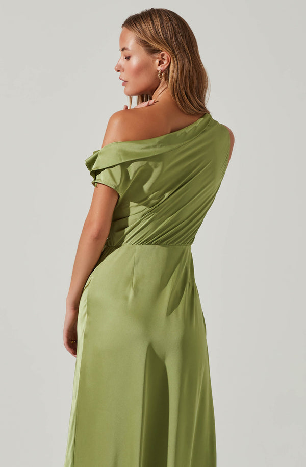Astr The Label Monroe Satin Off Shoulder Maxi Dress