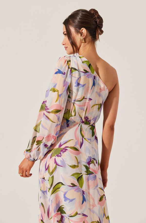 Astr The Label Sandersonia Floral One Shoulder Dress