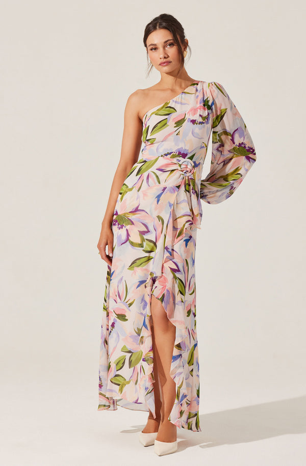 astr the label Sandersonia Floral One Shoulder Dress