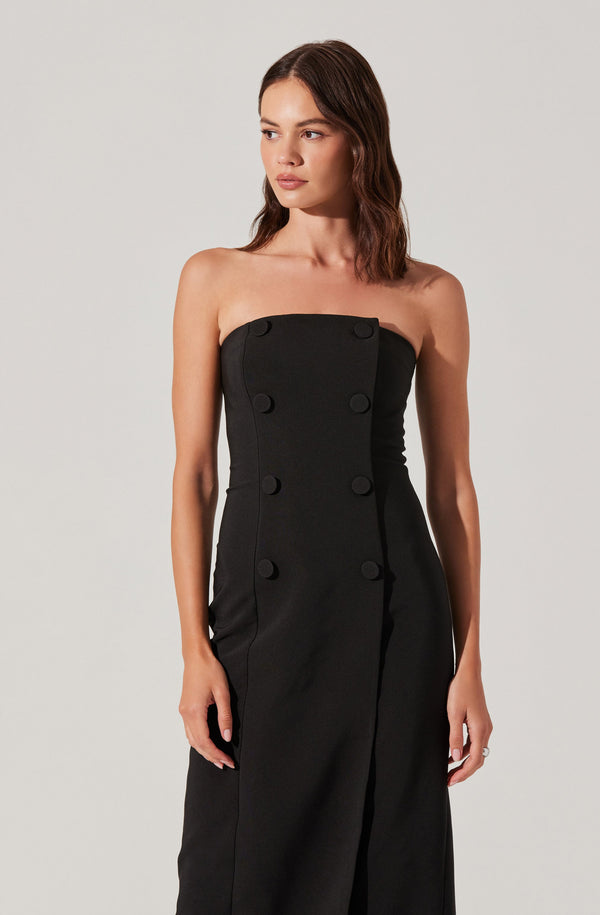 Astr The Label Strapless Double-Breasted Midi Dress