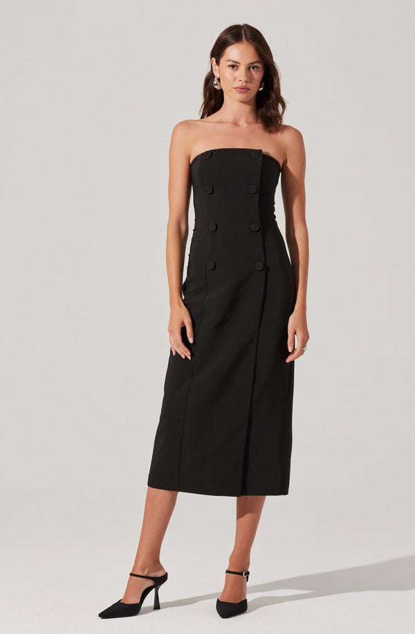 Astr The Label Strapless Double-Breasted Midi Dress