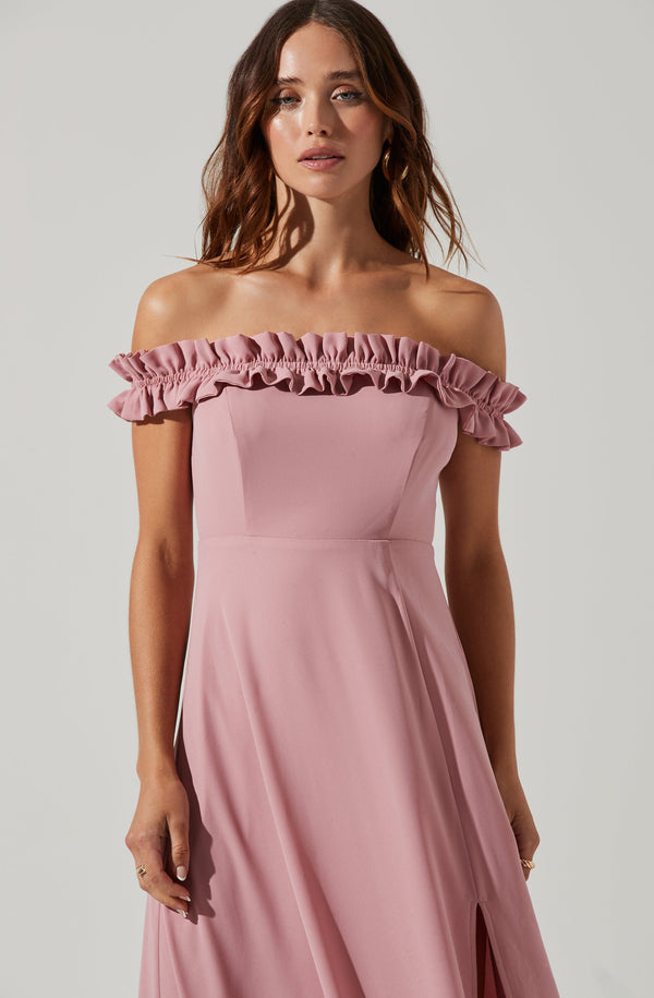 Astr The Label Venetia Off Shoulder Ruffle Trim Maxi Dress
