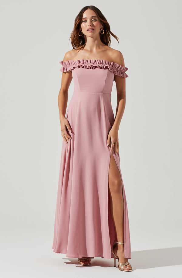 Astr The Label Venetia Off Shoulder Ruffle Trim Maxi Dress