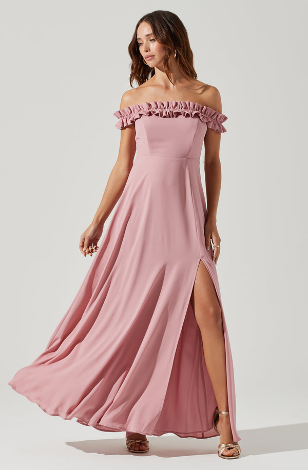 astr the label Venetia Off Shoulder Ruffle Trim Maxi Dress