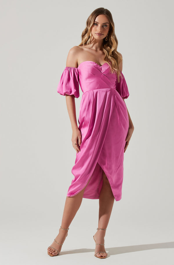 Astr The Label Zurina Off Shoulder Puff Sleeve Midi Dress